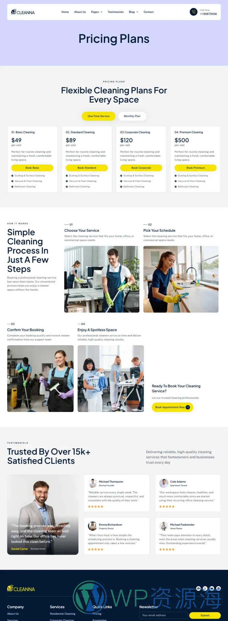 现代保洁服务公司Elementor网站模板_一键导入快速建站插图7-WP资源海 保洁 Elementor 模板价格页面预览