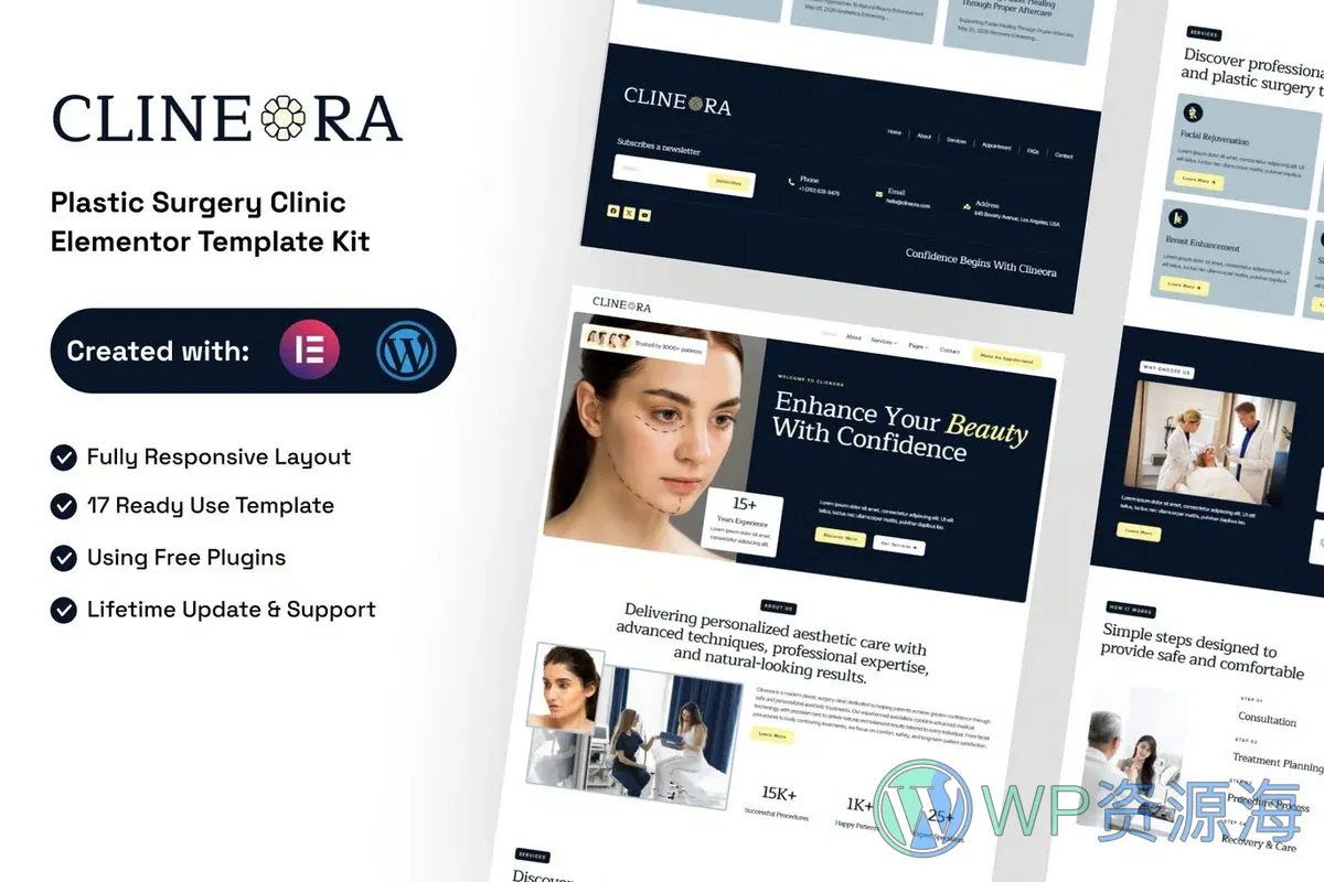 医美整形诊所Elementor网站模板_一键导入快速建站插图-WP资源海 健康/医药 Elementor 网站模板封面