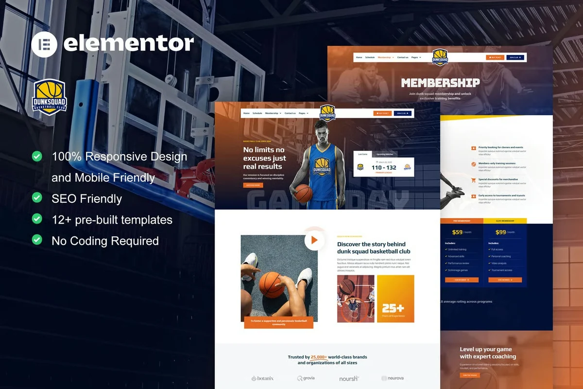 篮球队与运动俱乐部Elementor网站模板_一键导入快速建站