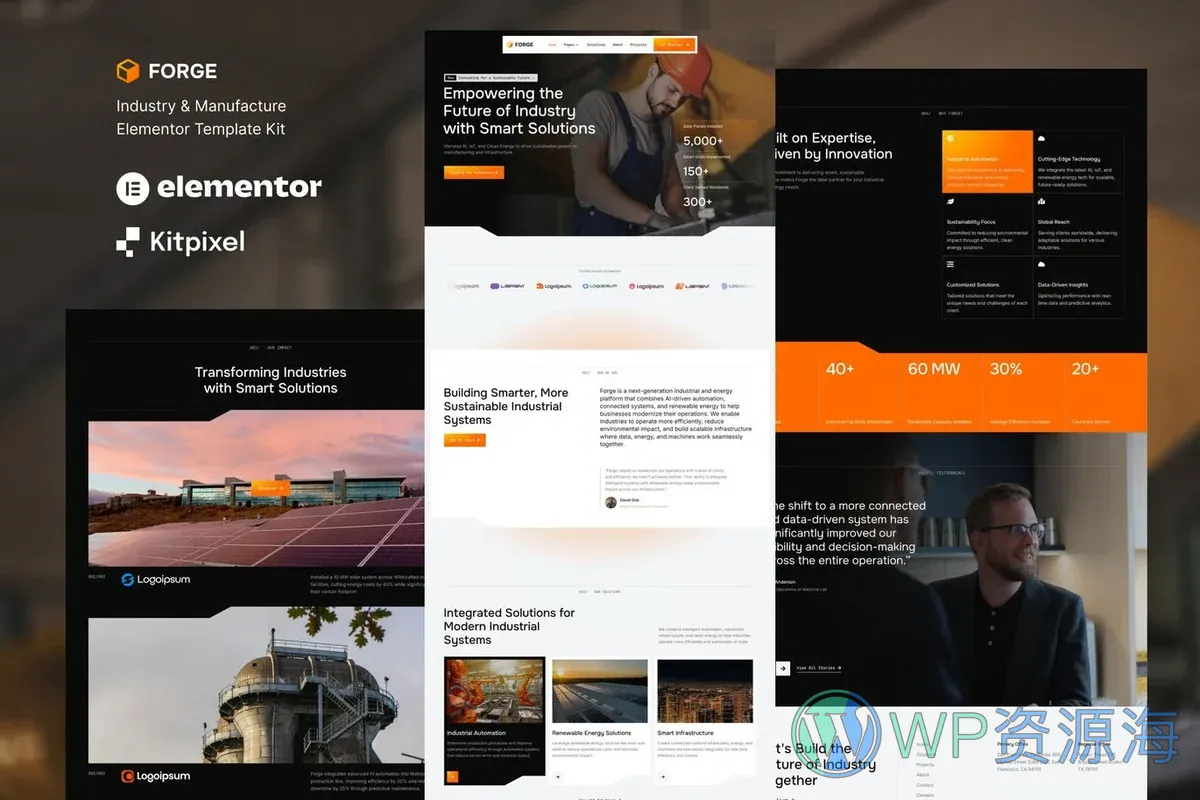 工业制造Elementor网站模板_一键导入快速建站插图-WP资源海 制造业 Elementor 网站模板封面