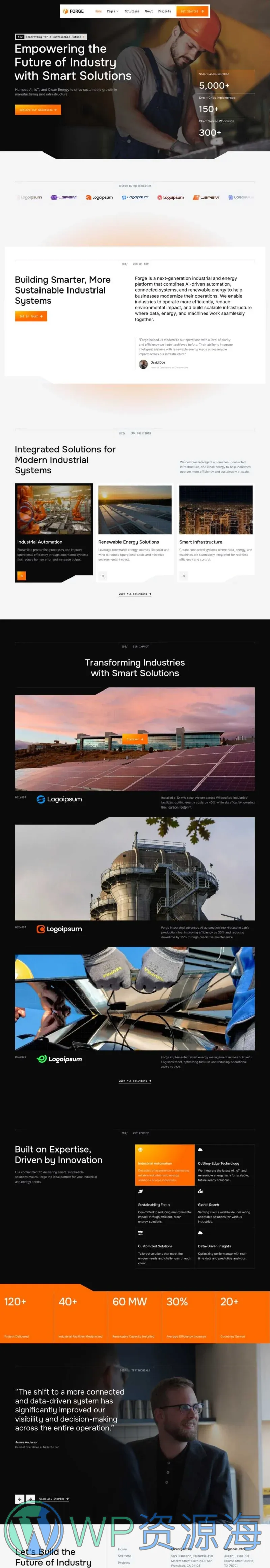 工业制造Elementor网站模板_一键导入快速建站插图1-WP资源海 制造业 Elementor 模板首页预览