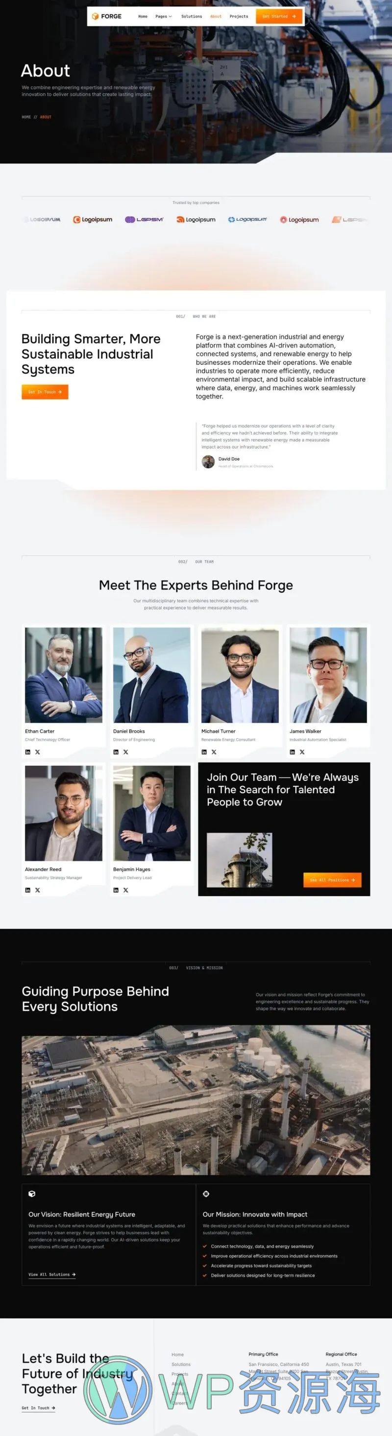 工业制造Elementor网站模板_一键导入快速建站插图3-WP资源海 制造业 Elementor 模板关于我们预览