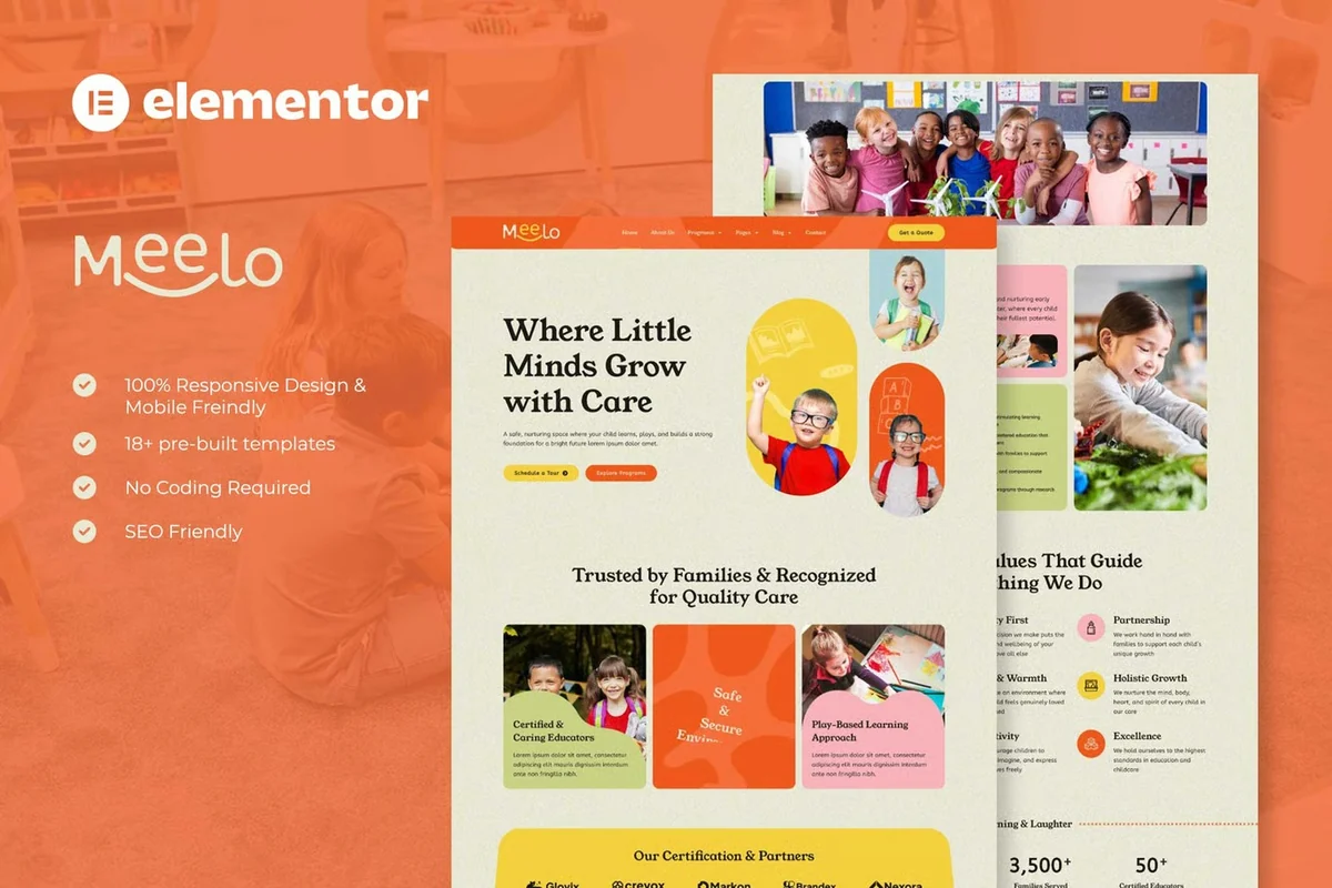 幼儿园托育Elementor网站模板_一键导入快速建站