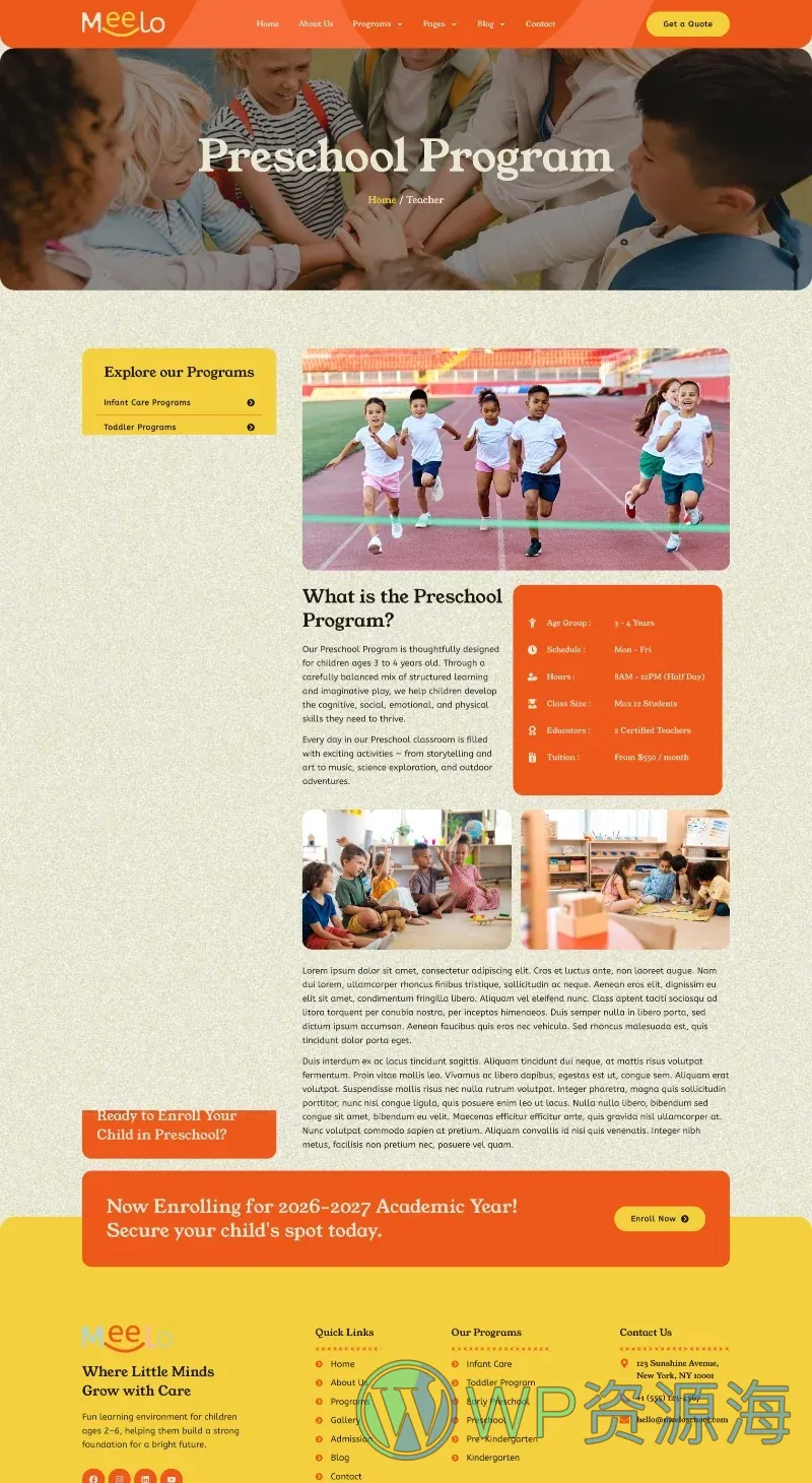 幼儿园托育Elementor网站模板_一键导入快速建站插图3-WP资源海 学校 Elementor 模板项目详情预览