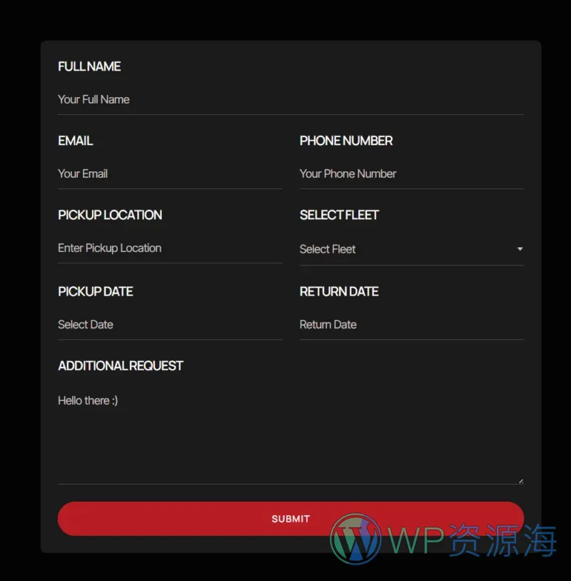 豪华汽车租赁Elementor网站模板_一键导入快速建站插图7-WP资源海 交通工具 Elementor 模板预约表单预览