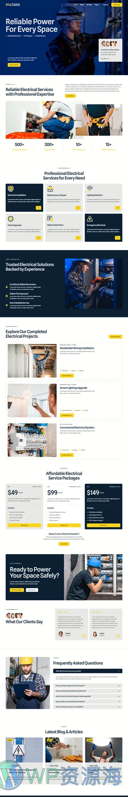 电工维修服务Elementor网站模板_一键导入快速建站插图1-WP资源海 维修 Elementor 模板首页预览