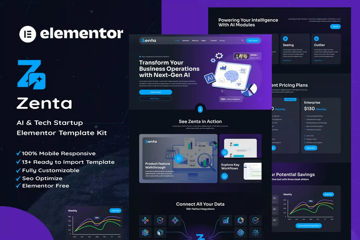 AI科技创业Elementor网站模板_一键导入快速建站