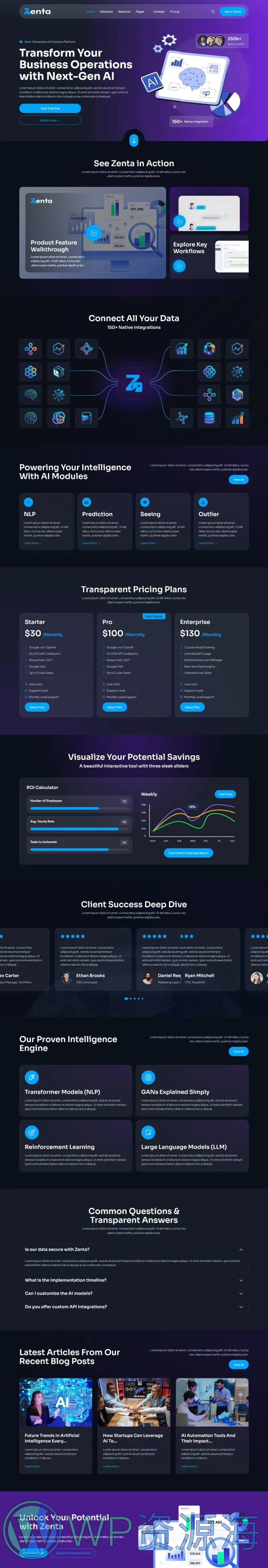 AI科技创业Elementor网站模板_一键导入快速建站插图1-WP资源海 AI Elementor 模板首页预览