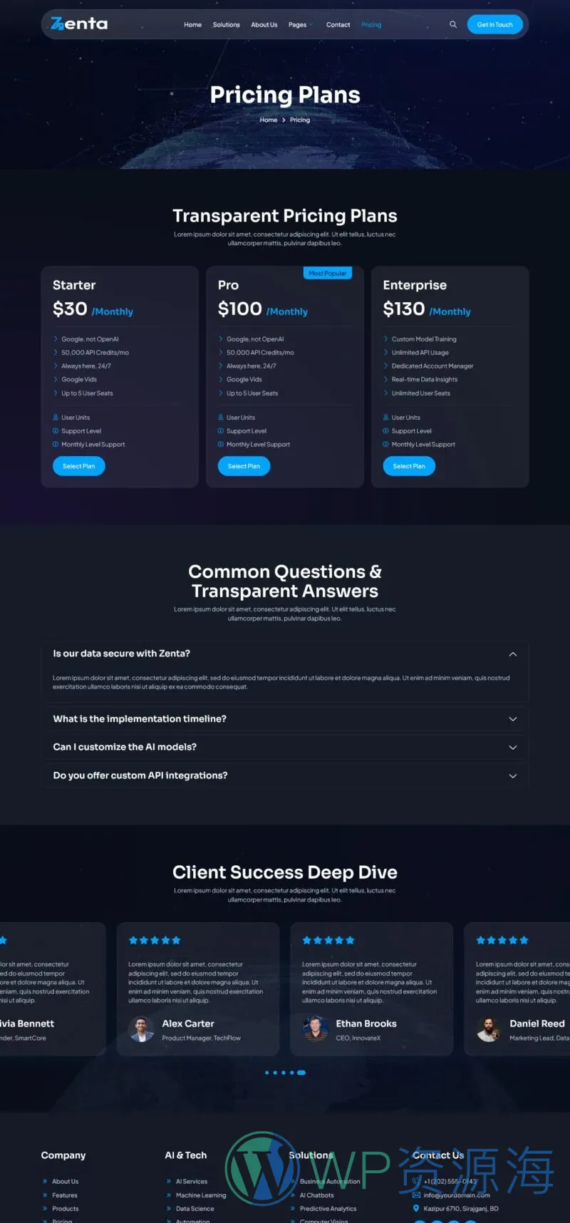 AI科技创业Elementor网站模板_一键导入快速建站插图5-WP资源海 AI Elementor 模板价格页面预览