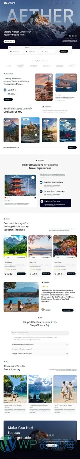 旅游旅行社Elementor网站模板_一键导入快速建站插图1-WP资源海 户外/旅行 Elementor 模板首页预览