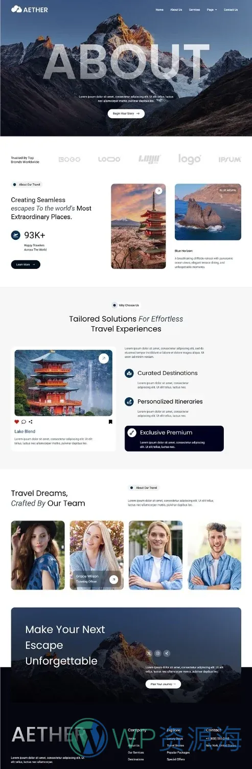 旅游旅行社Elementor网站模板_一键导入快速建站插图2-WP资源海 户外/旅行 Elementor 模板关于我们预览
