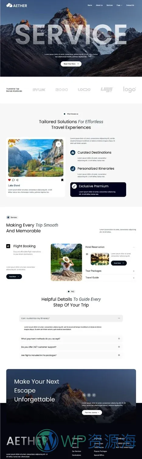 旅游旅行社Elementor网站模板_一键导入快速建站插图3-WP资源海 户外/旅行 Elementor 模板服务页面预览
