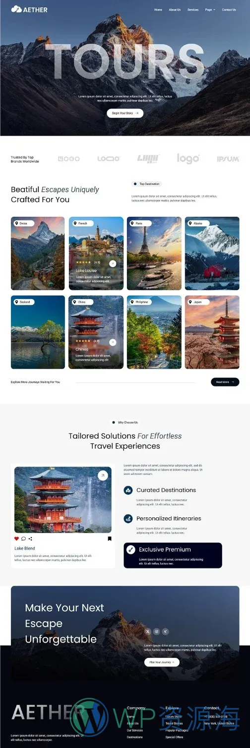 旅游旅行社Elementor网站模板_一键导入快速建站插图4-WP资源海 户外/旅行 Elementor 模板目的地列表预览