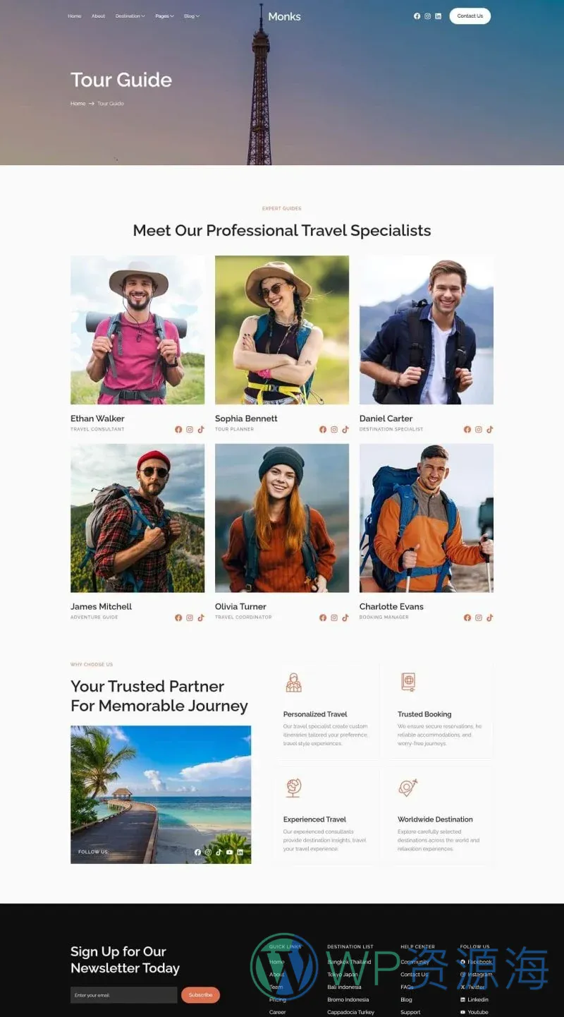 户外/旅行 Elementor 模板导游团队预览