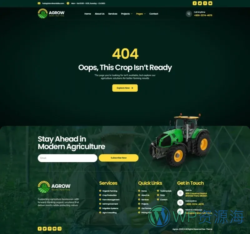农业 Elementor 模板404页面预览