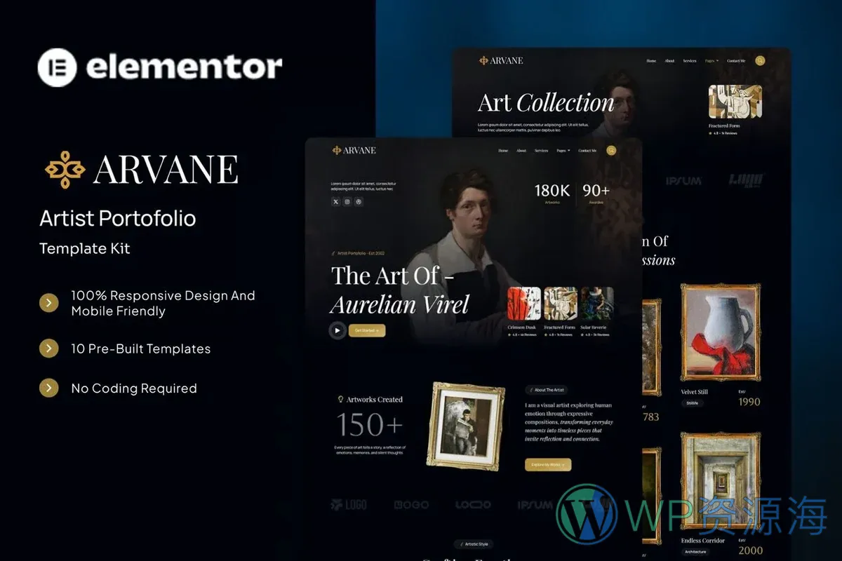 艺术家作品集Elementor网站模板_一键导入快速建站插图-WP资源海 艺术/设计 Elementor 网站模板封面