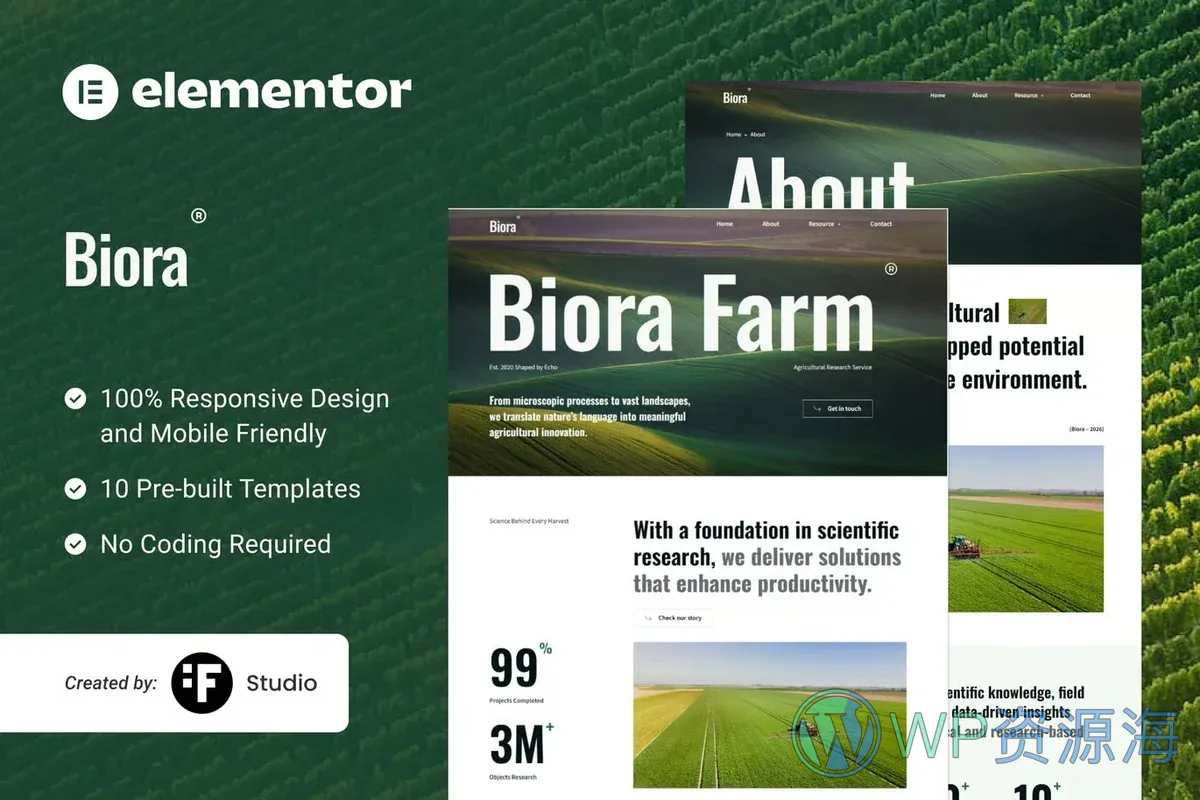 农业科研Elementor网站模板_一键导入快速建站插图-WP资源海 农业 Elementor 网站模板封面