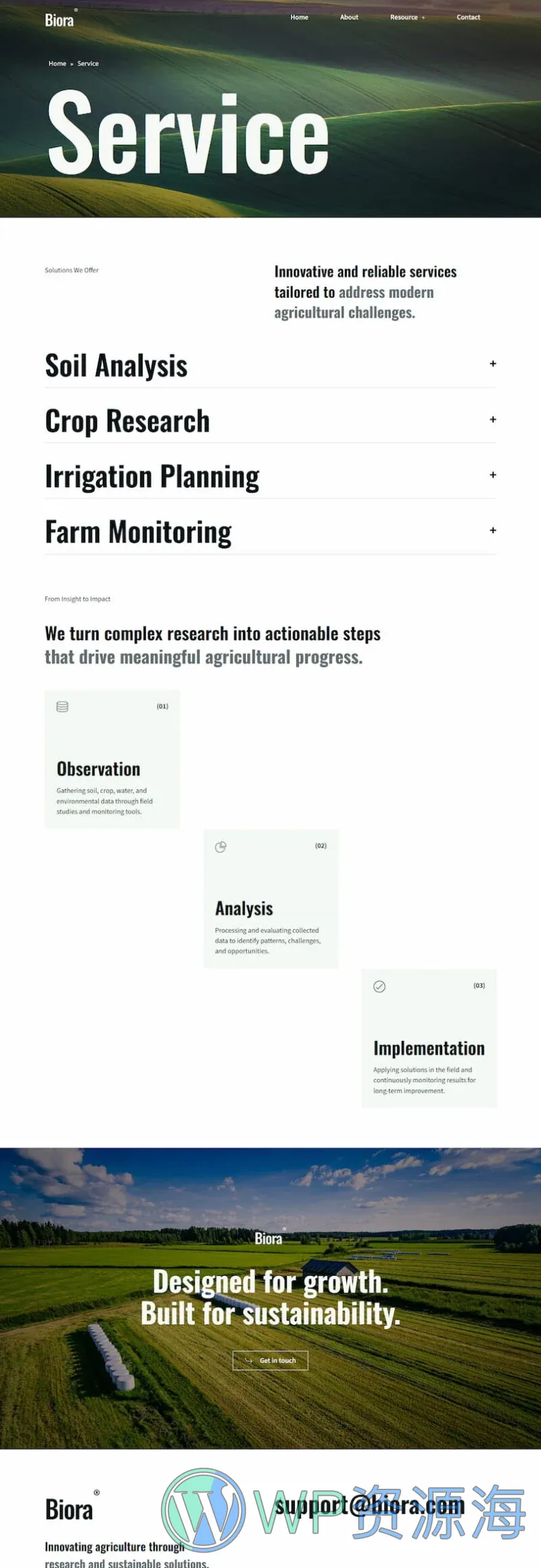 农业科研Elementor网站模板_一键导入快速建站插图3-WP资源海 农业 Elementor 模板服务页面预览