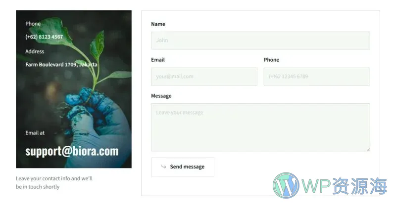 农业科研Elementor网站模板_一键导入快速建站插图7-WP资源海 农业 Elementor 模板联系表单预览