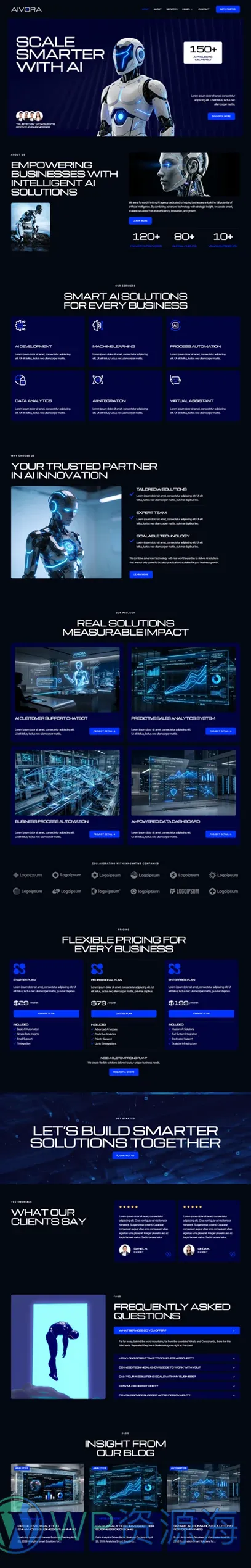 AI 解决方案机构Elementor网站模板_一键导入快速建站插图1-WP资源海 AI Elementor 模板首页预览