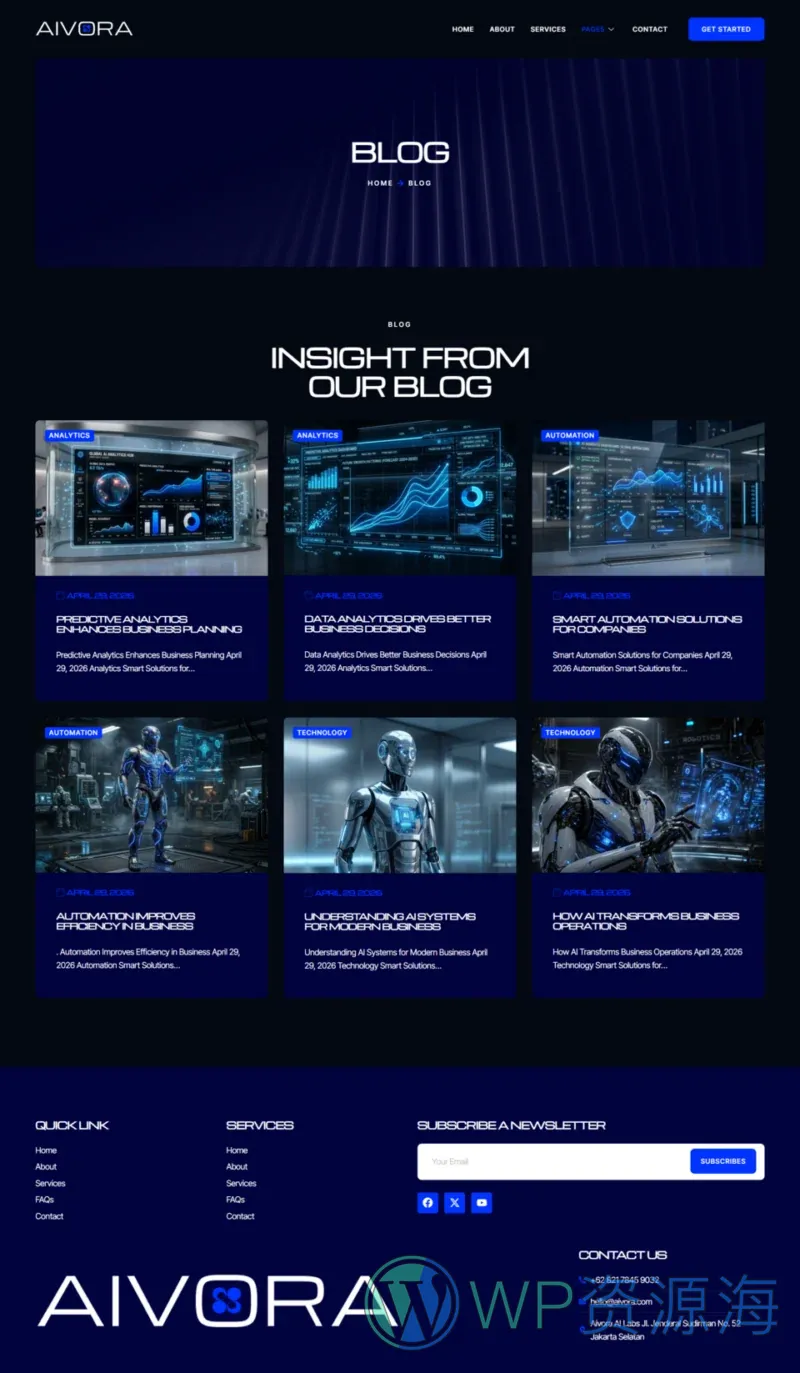 AI 解决方案机构Elementor网站模板_一键导入快速建站插图3-WP资源海 AI Elementor 模板博客页面预览