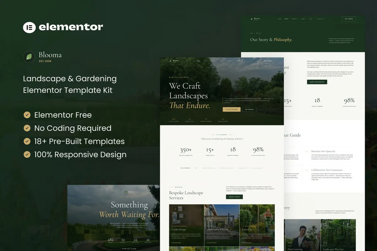 园林景观绿化Elementor网站模板_一键导入快速建站