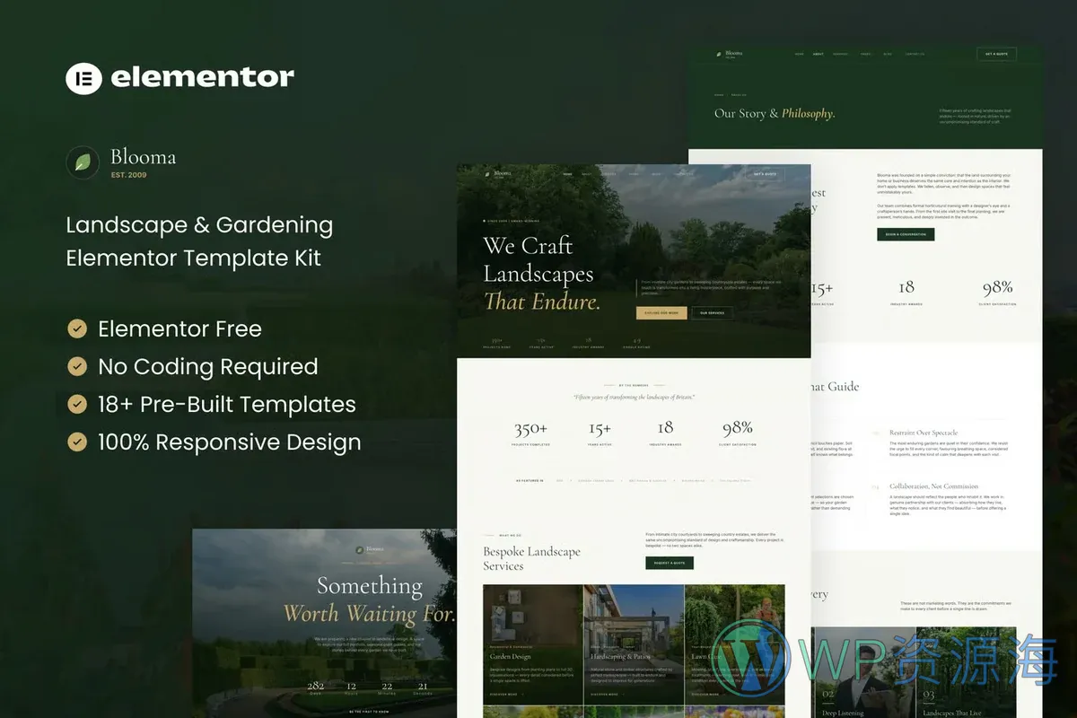 园林景观绿化Elementor网站模板_一键导入快速建站插图-WP资源海 💐花卉/绿植 Elementor 网站模板封面