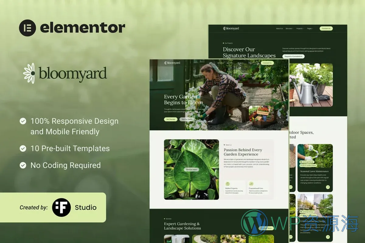 园艺Elementor网站模板_一键导入快速建站插图-WP资源海 💐花卉/绿植 Elementor 网站模板封面