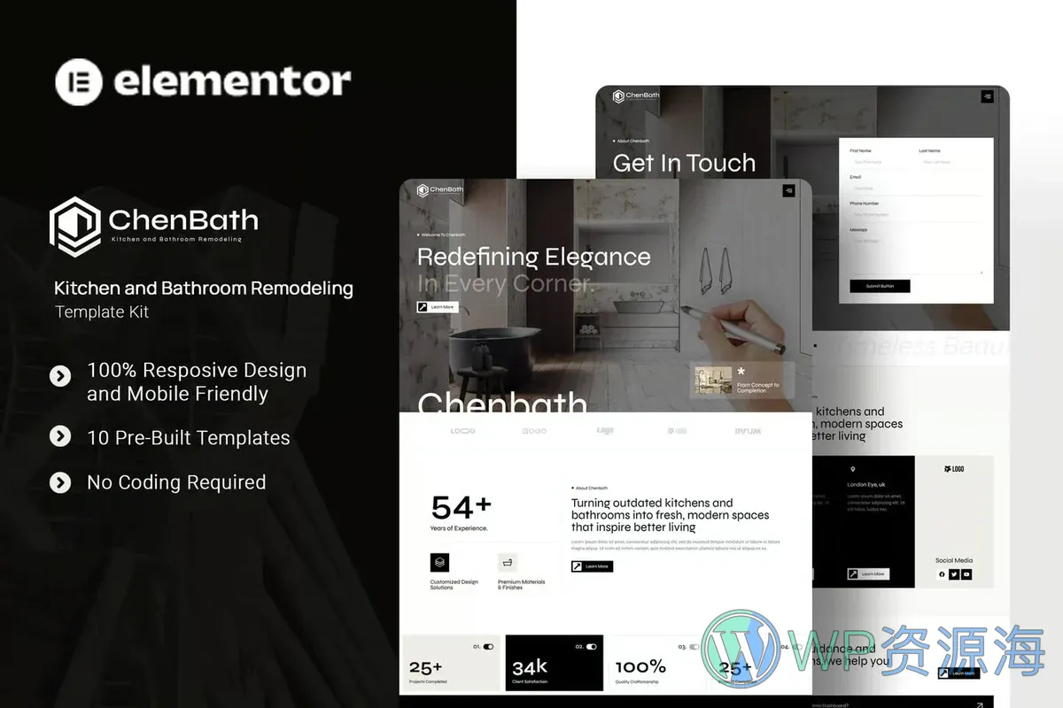 厨卫翻新装修Elementor网站模板_一键导入快速建站插图-WP资源海 装修 Elementor 网站模板封面