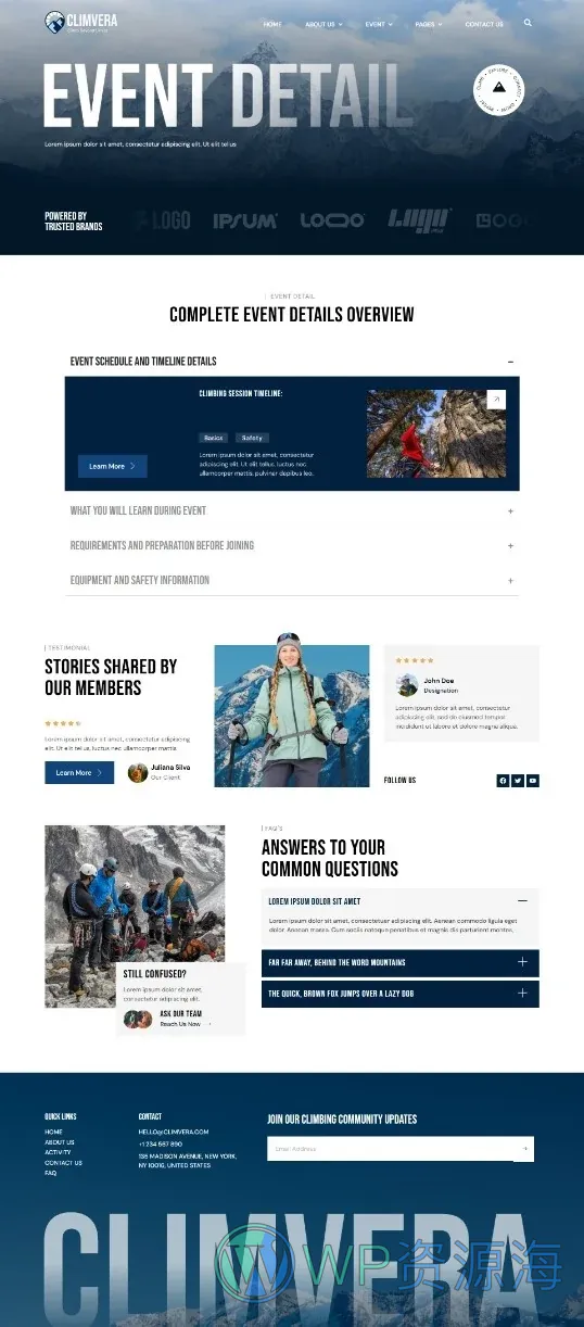 社交社区Elementor网站模板_一键导入快速建站插图5-WP资源海 社交 Elementor 模板活动详情预览
