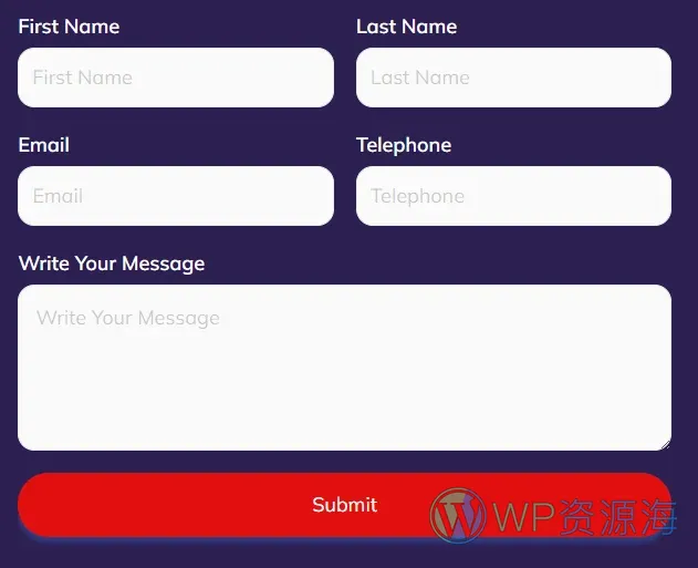 金融/投资 Elementor 模板联系表单预览