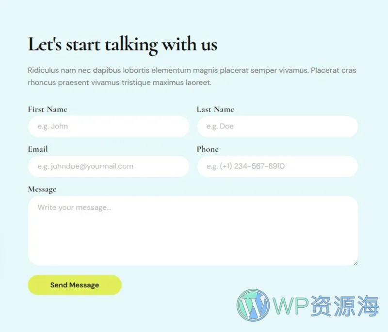 健康/医药 Elementor 模板联系表单预览
