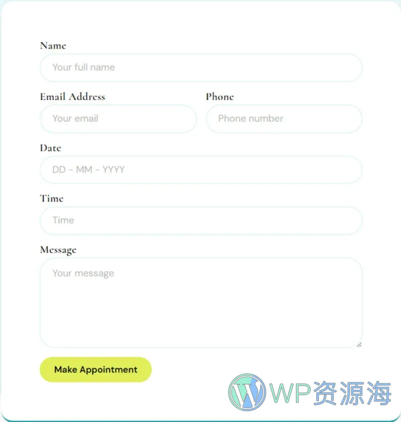 健康/医药 Elementor 模板预约表单预览