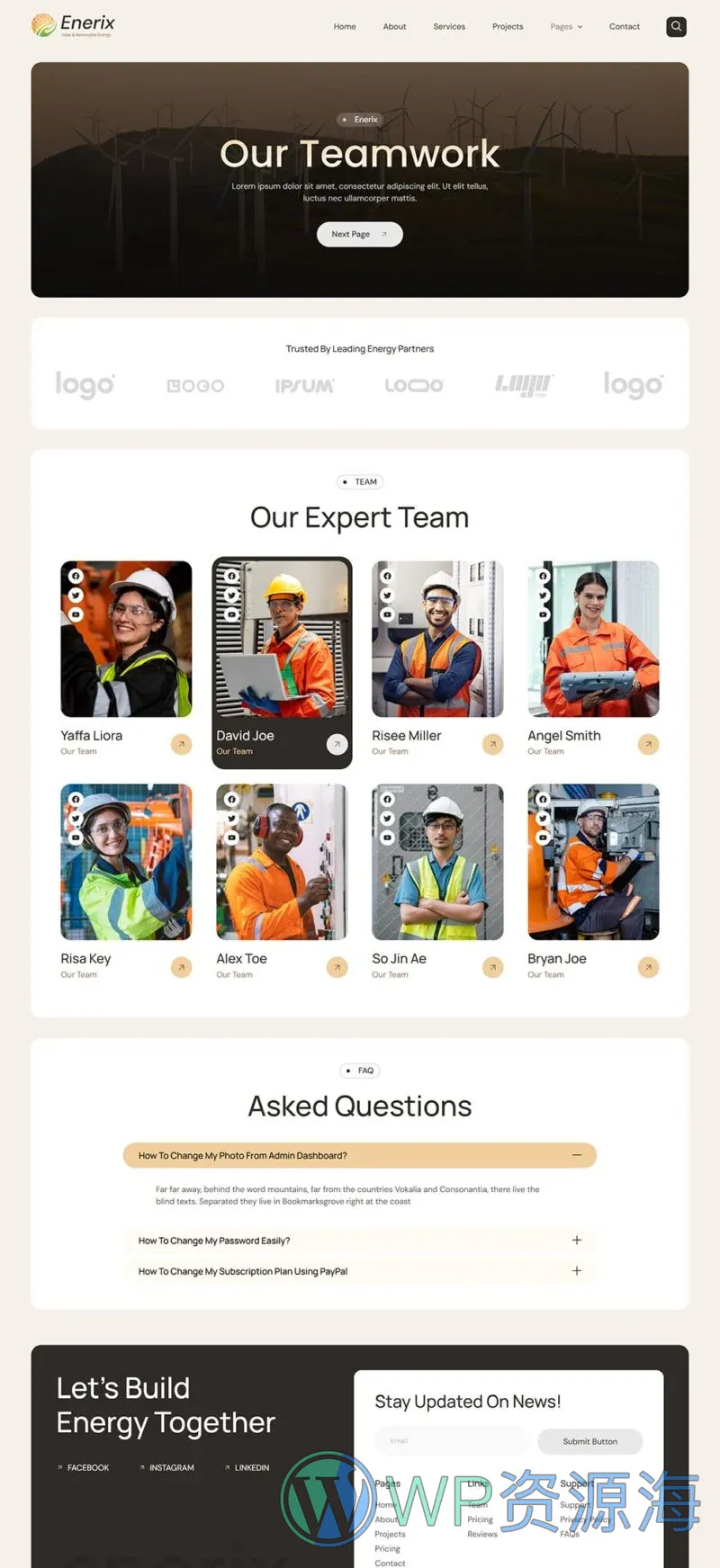工业/工厂 Elementor 模板团队页面预览