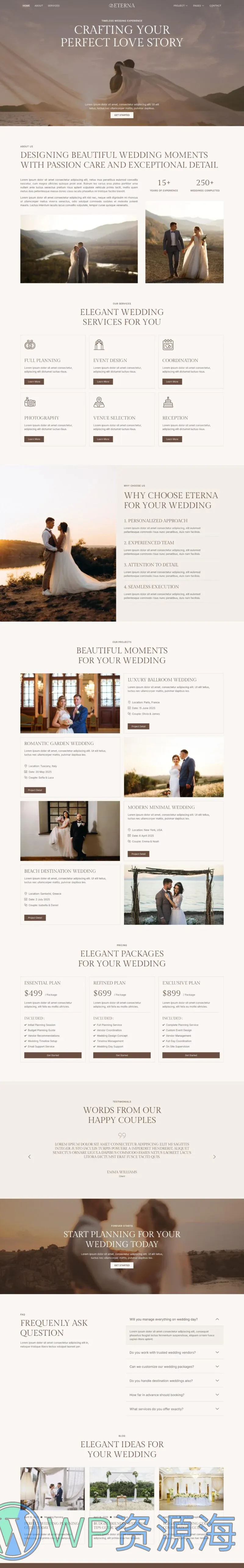 婚礼策划Elementor网站模板_一键导入快速建站插图1-WP资源海 婚礼/婚庆 Elementor 模板首页预览