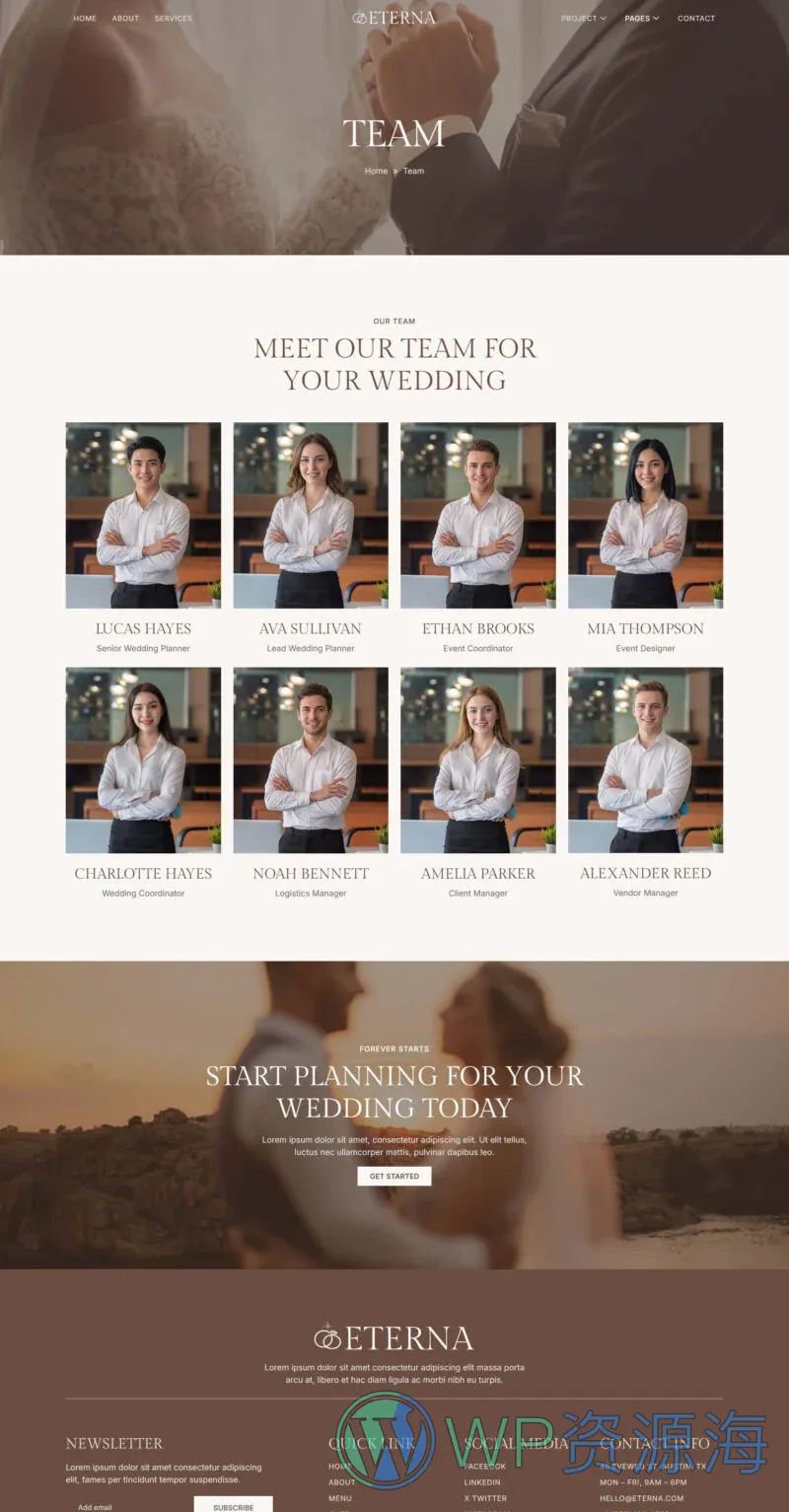 婚礼策划Elementor网站模板_一键导入快速建站插图3-WP资源海 婚礼/婚庆 Elementor 模板团队页面预览