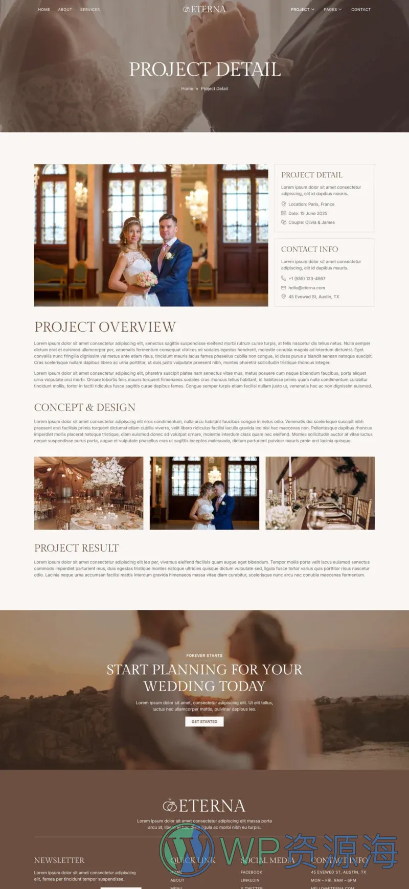 婚礼策划Elementor网站模板_一键导入快速建站插图4-WP资源海 婚礼/婚庆 Elementor 模板项目详情预览