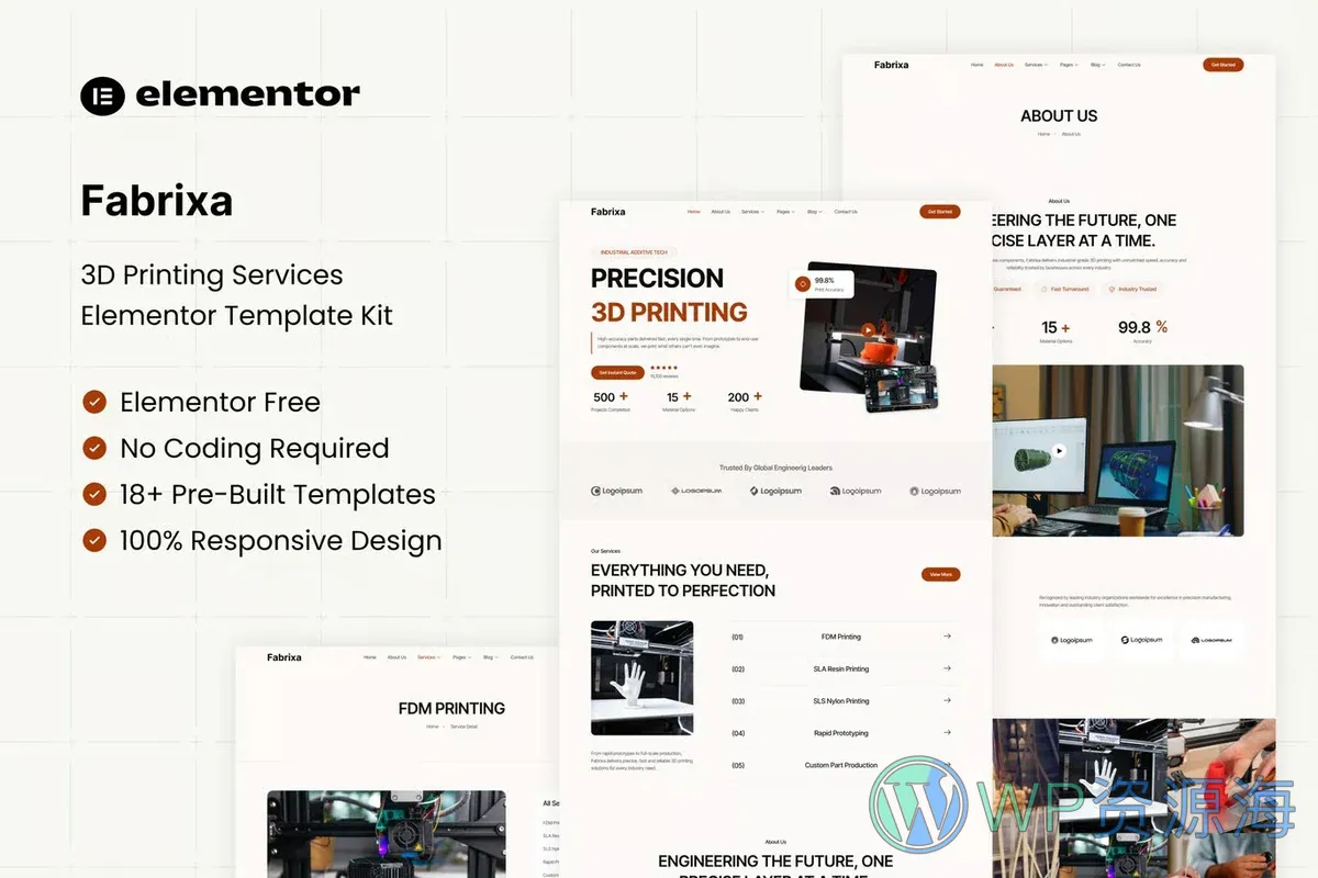 3D打印服务Elementor网站模板_一键导入快速建站插图-WP资源海 制造业 Elementor 网站模板封面