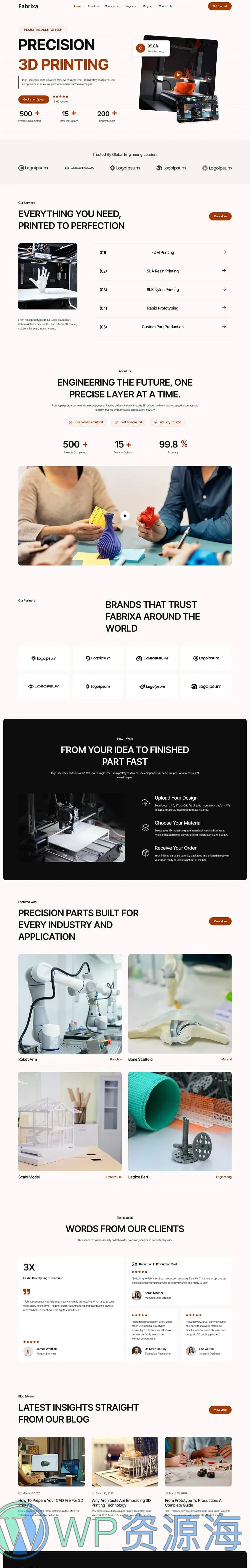 3D打印服务Elementor网站模板_一键导入快速建站插图1-WP资源海 制造业 Elementor 模板首页预览