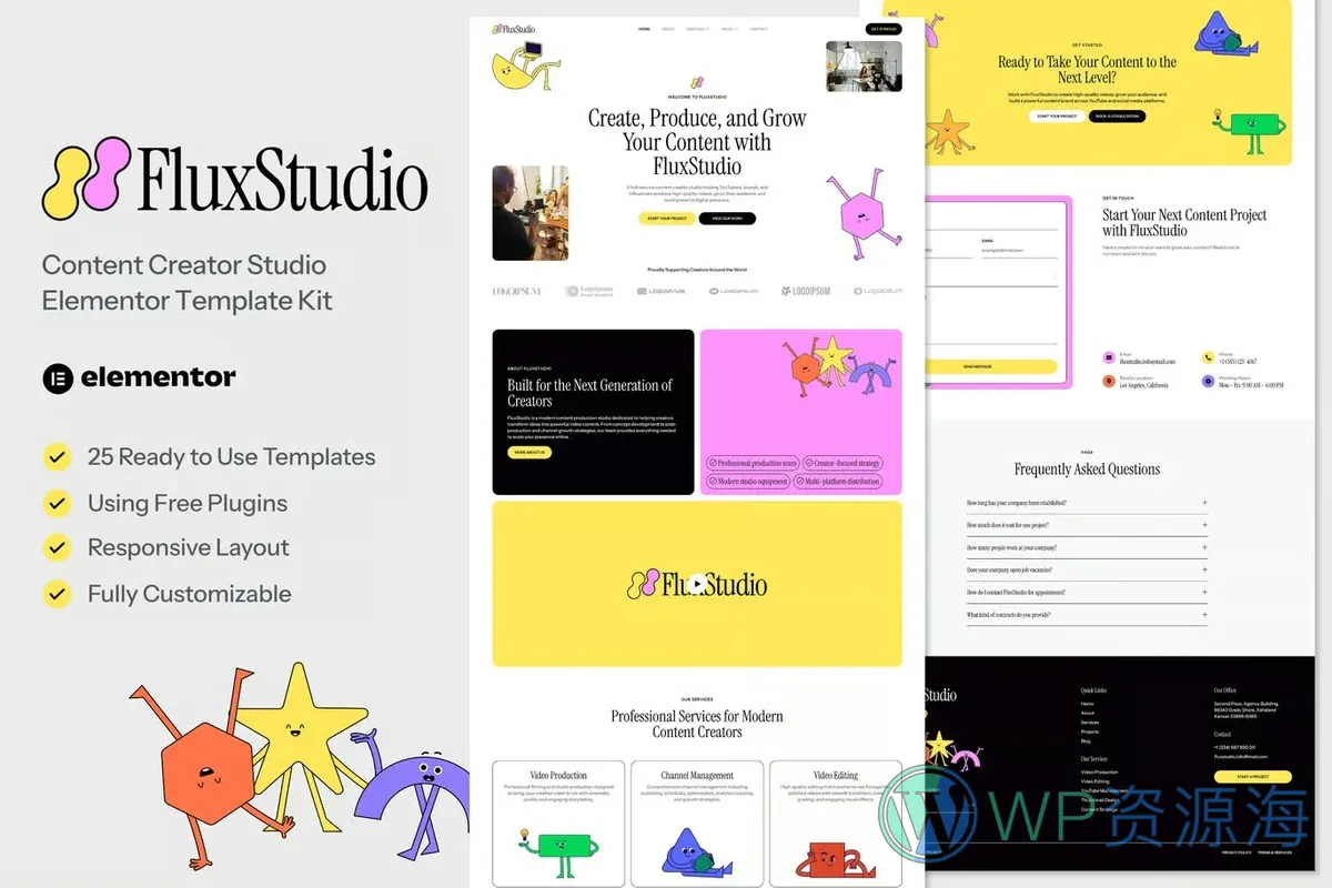 内容创作工作室Elementor网站模板_一键导入快速建站插图-WP资源海 广告/营销 Elementor 网站模板封面