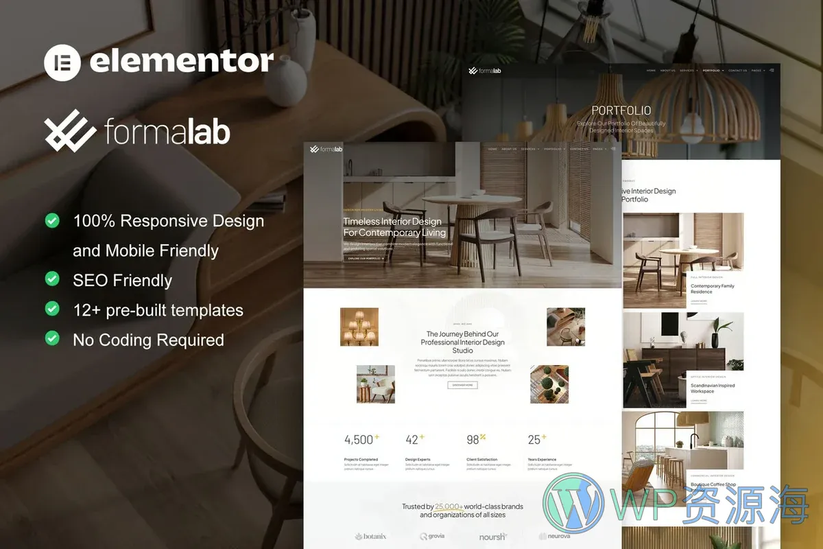 室内设计装修Elementor网站模板_一键导入快速建站插图-WP资源海 装修 Elementor 网站模板封面
