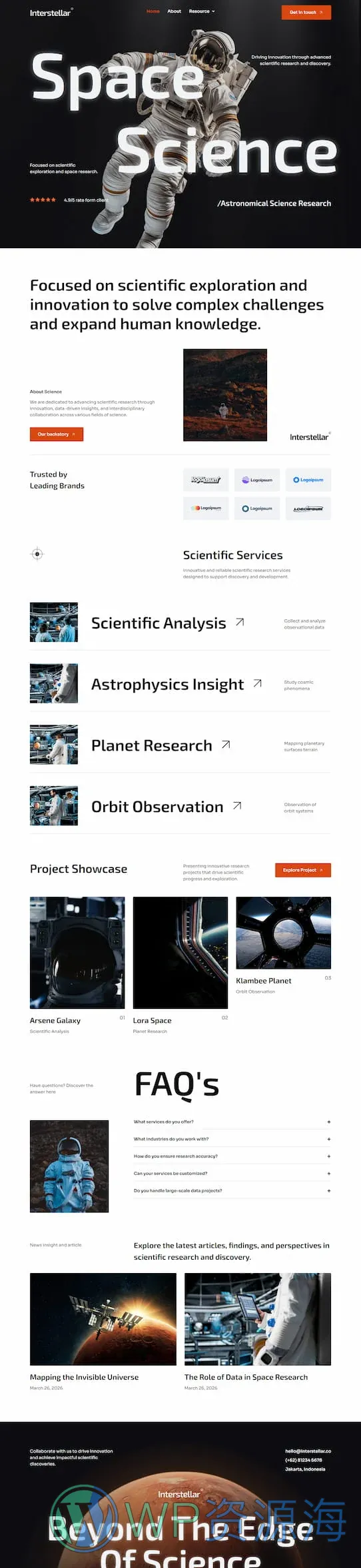 科学研究机构Elementor网站模板_一键导入快速建站插图1-WP资源海 科研/实验 Elementor 模板首页预览
