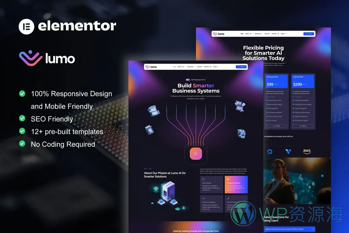 AI科技服务Elementor网站模板_一键导入快速建站插图-WP资源海 AI Elementor 网站模板封面