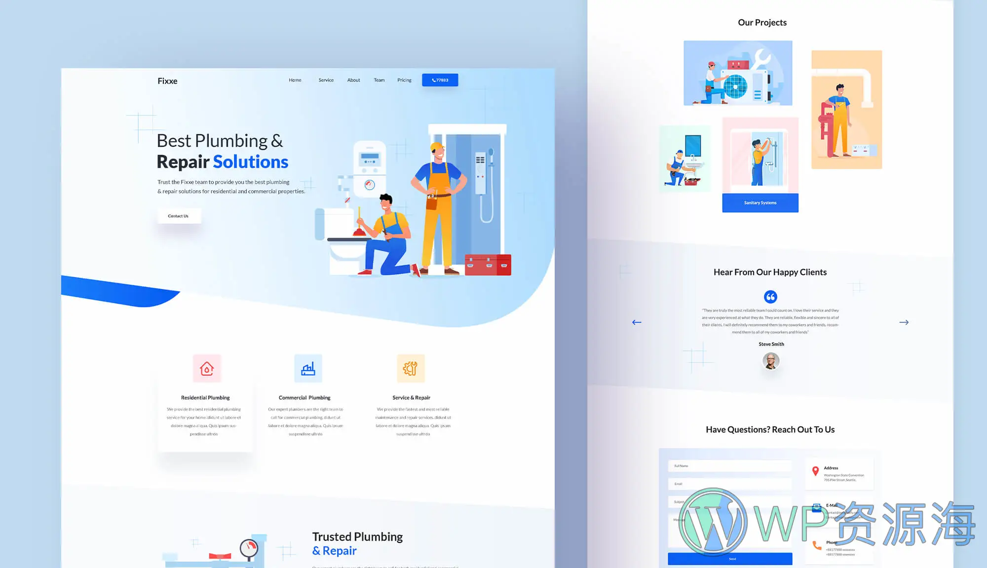 水暖维修网站快速上手Elementor网站模板_一键导入快速建站插图-WP资源海 水暖维修网站快速上手Elementor网站模板_一键导入快速建站