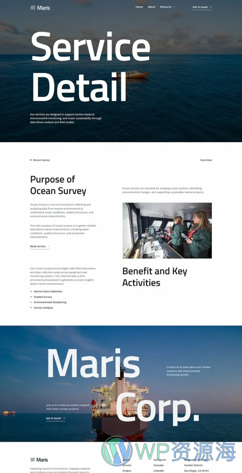 海洋科研与海洋科学Elementor网站模板_一键导入快速建站插图4-WP资源海 科研/实验 Elementor 模板服务详情预览