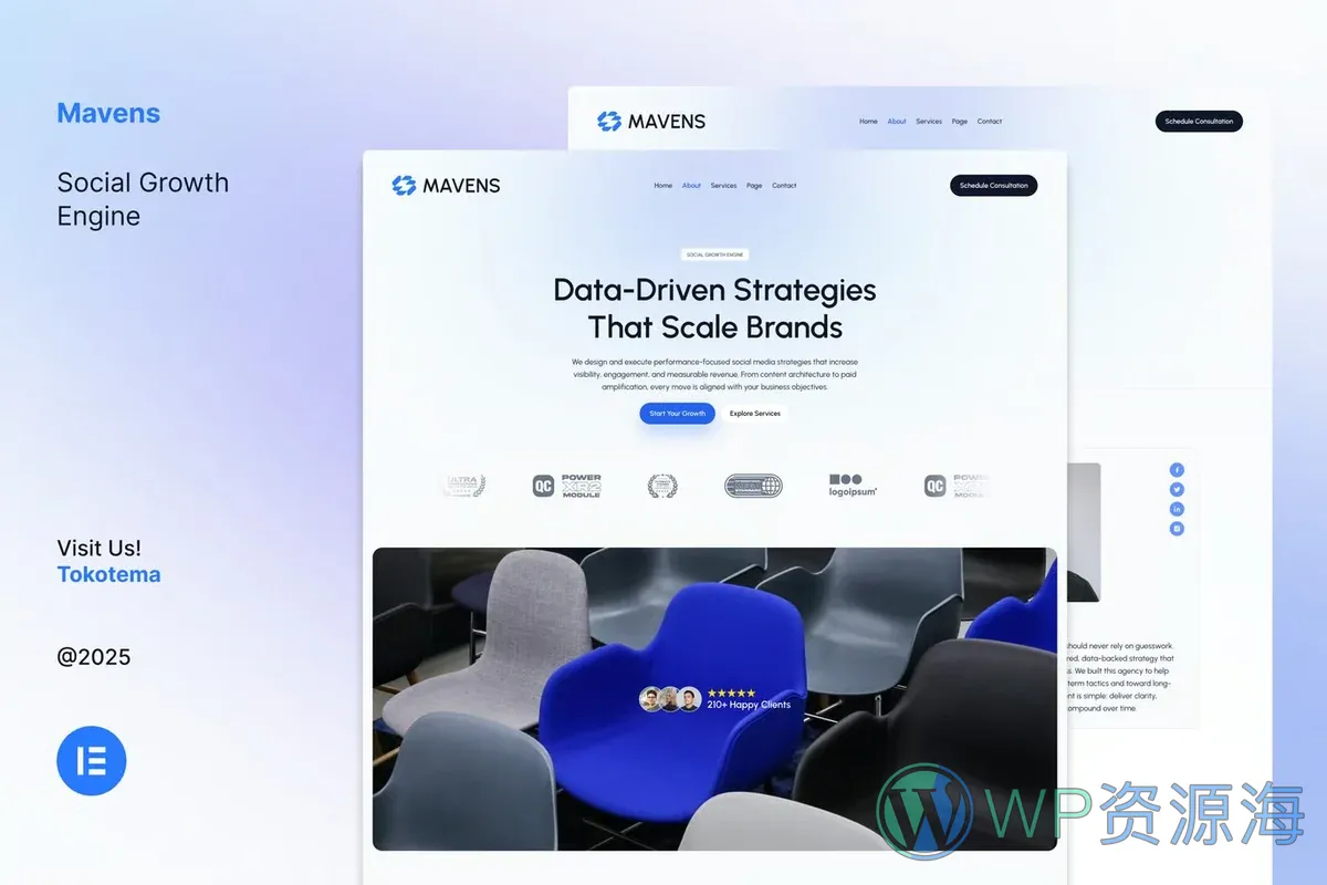 社交社区Elementor网站模板_一键导入快速建站插图-WP资源海 社交 Elementor 网站模板封面