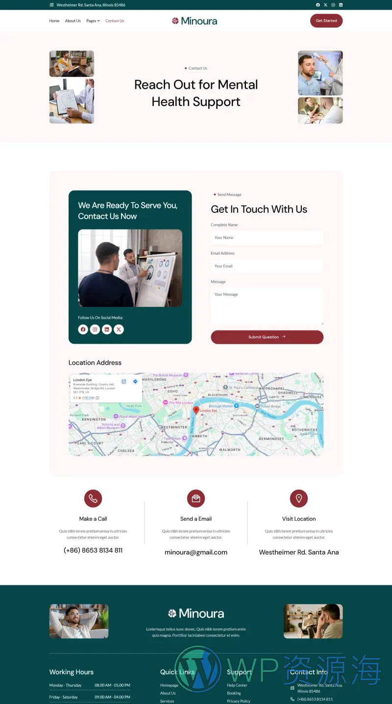 健康/医药 Elementor 模板联系页面预览