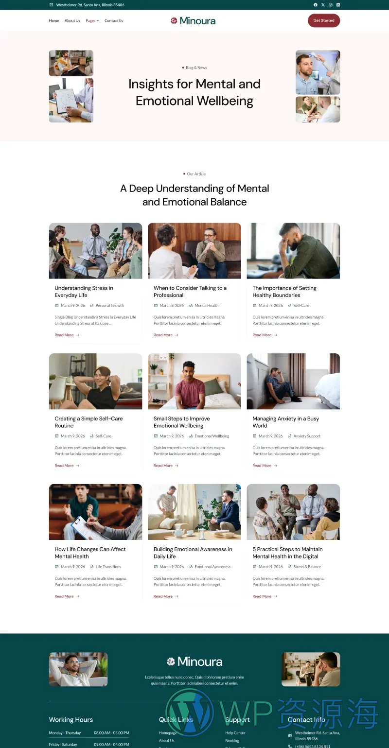 健康/医药 Elementor 模板博客页面预览