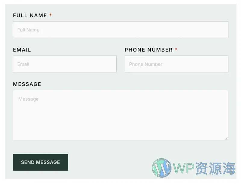 酒店度假村Elementor网站模板_一键导入快速建站插图7-WP资源海 旅馆/酒店 Elementor 模板联系表单预览