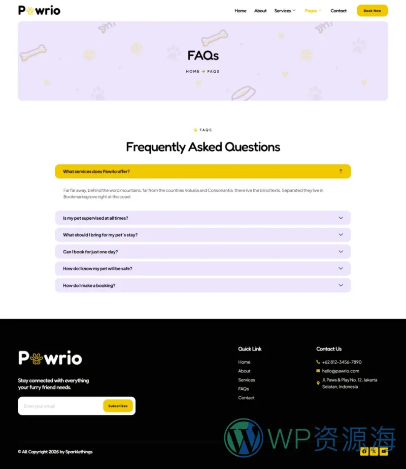 宠物寄养日托Elementor网站模板_一键导入快速建站插图4-WP资源海 服务/咨询 Elementor 模板常见问题预览